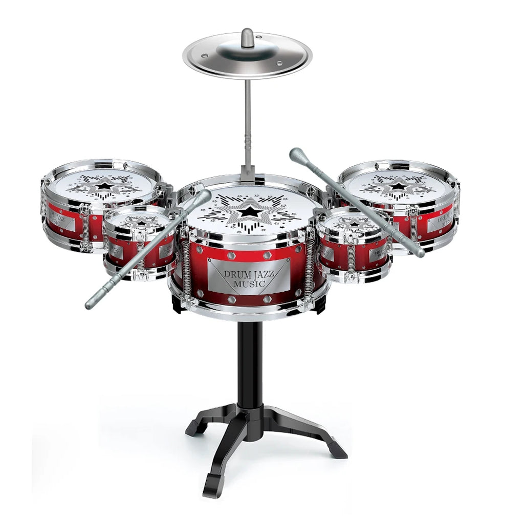 Batterie enfant Mini Jazz rouge : 5 fûts, cymbale et baguettes