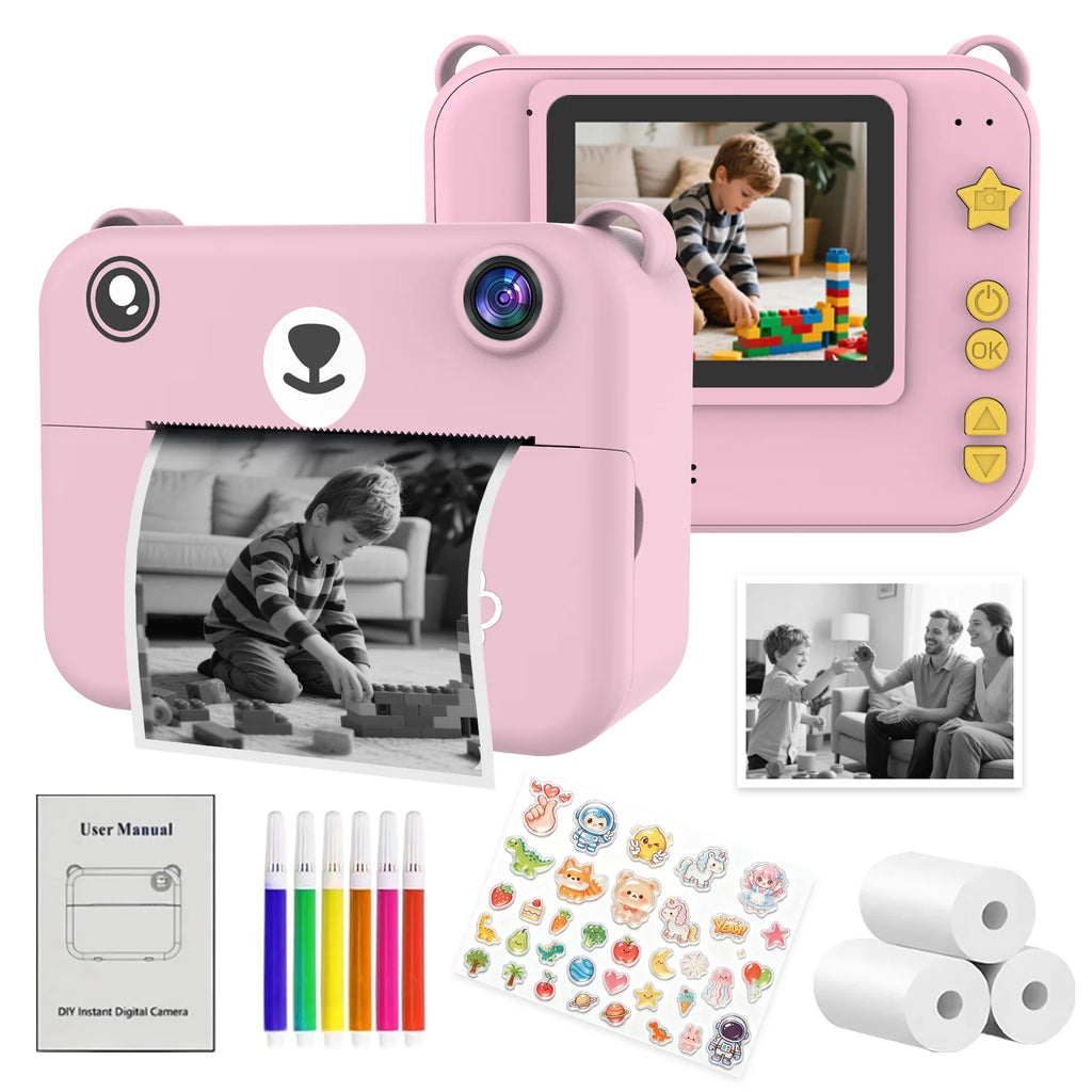Appareil photo enfant Snappy rose avec ses accessoires créatifs